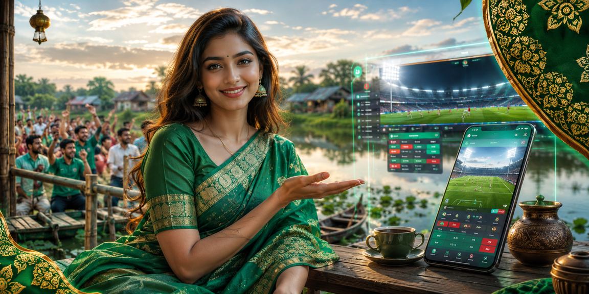 বগুড়ায় শাড়ি পরিহিত মোবাইলে ক্যাসিনো ভাউচার ব্যবহারের দৃশ্য